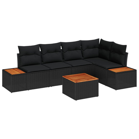 Kerti Kanapé Szett párnával 6 pcs Fekete Poli rattan