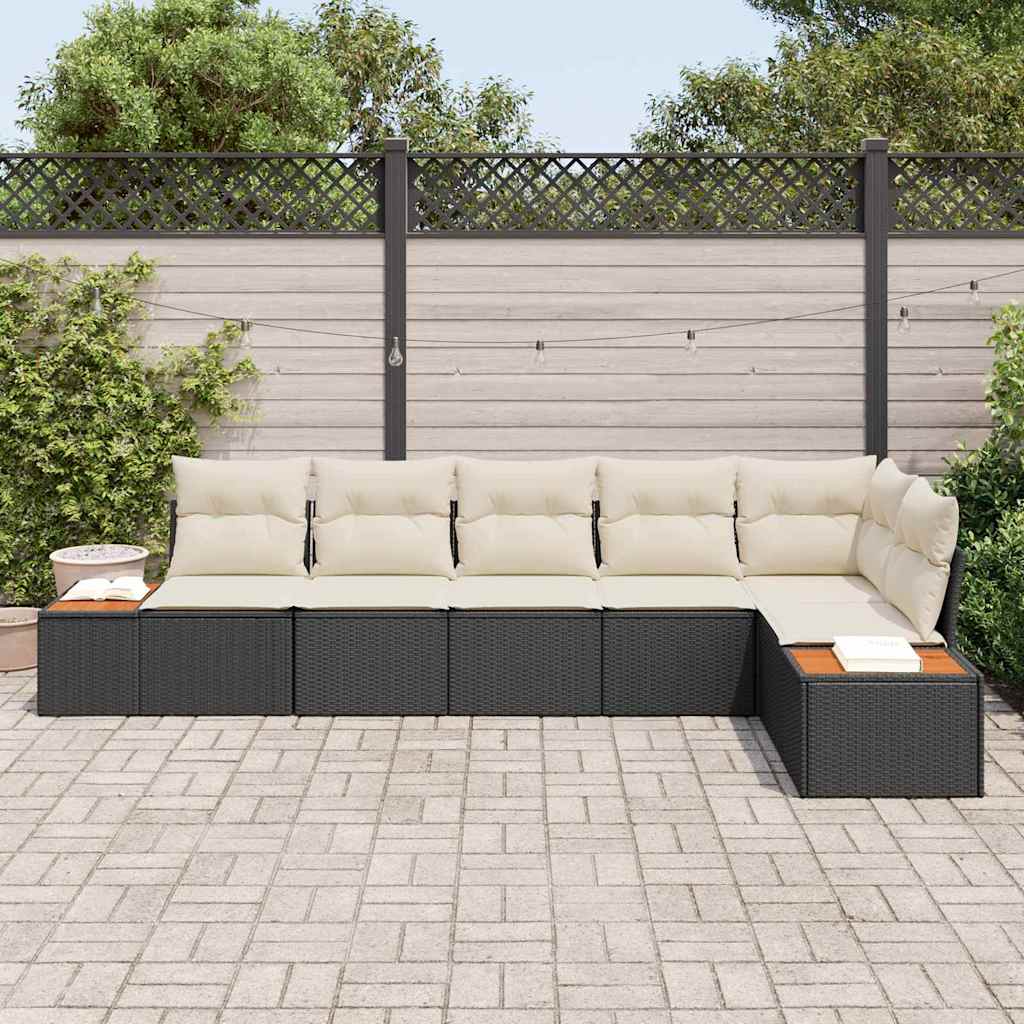 Kerti Kanapé Szett párnával 6 pcs Fekete Poli rattan