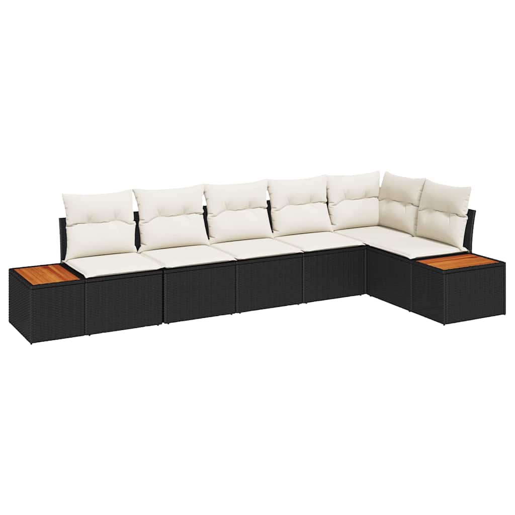 Kerti Kanapé Szett párnával 6 pcs Fekete Poli rattan