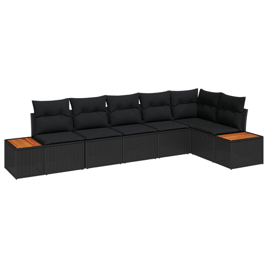 Kerti Kanapé Szett párnával 6 pcs Fekete Poli rattan