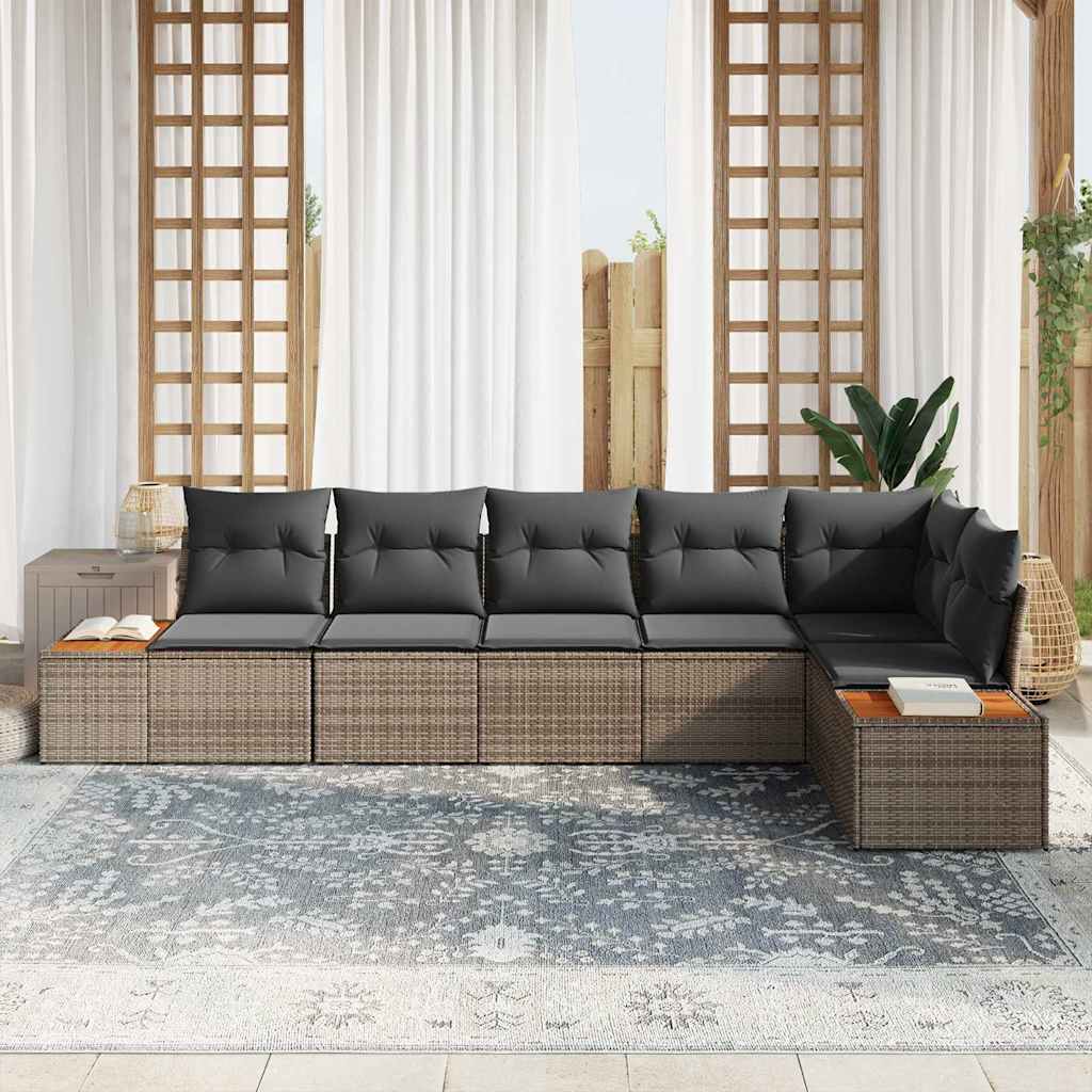 Kerti Kanapé Szett párnával 6 pcs Szürke Poli rattan