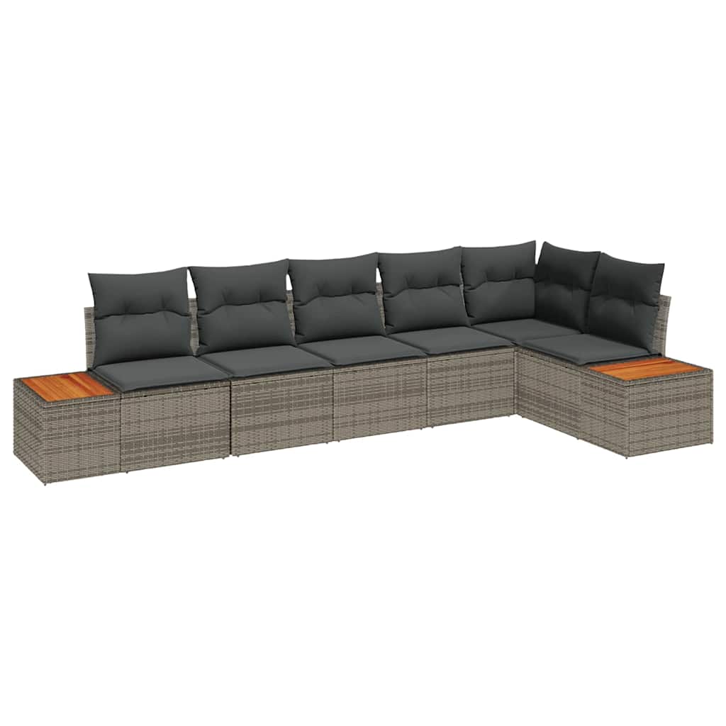 Kerti Kanapé Szett párnával 6 pcs Szürke Poli rattan
