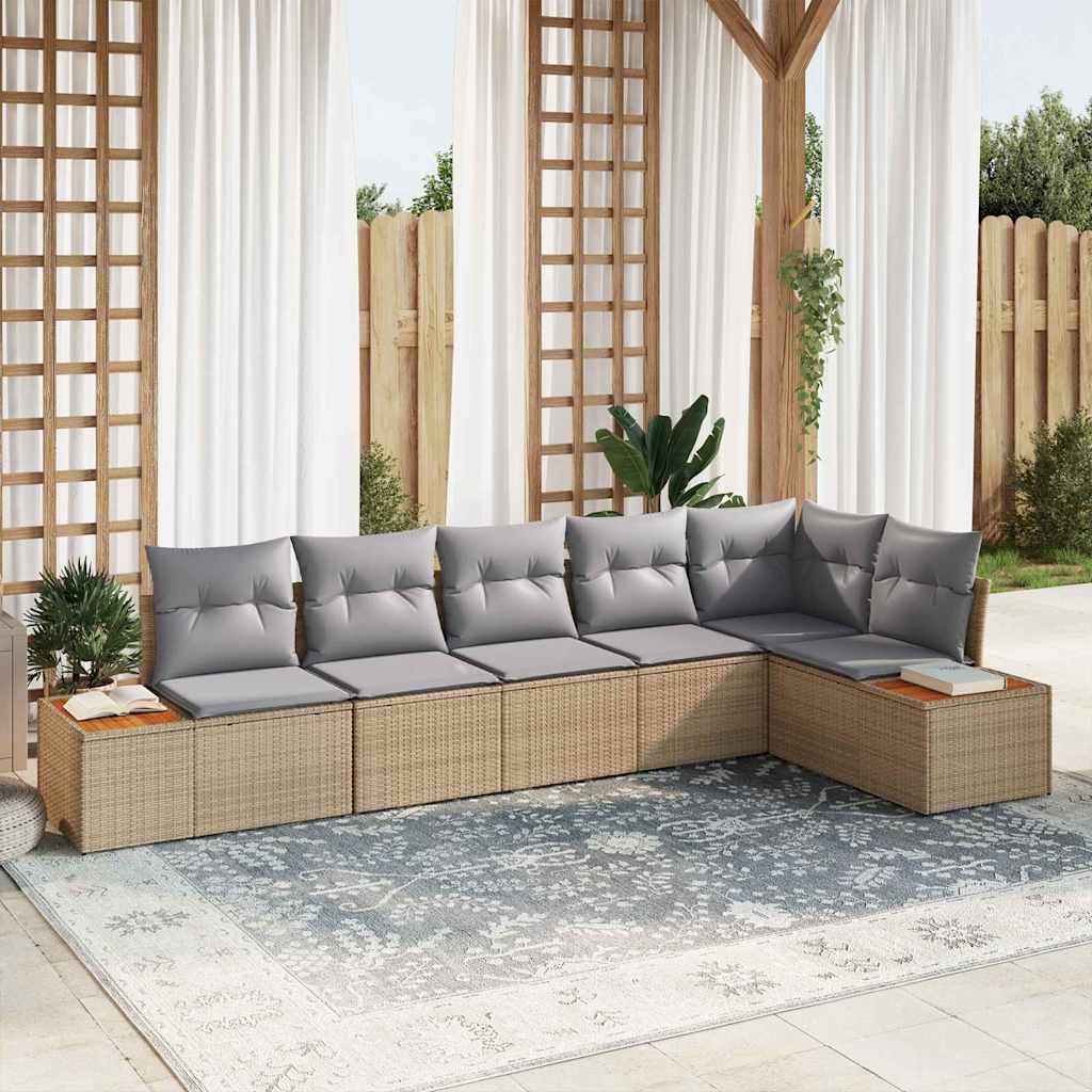 Kerti Kanapé Szett párnával 6 pcs Bézs Poli rattan
