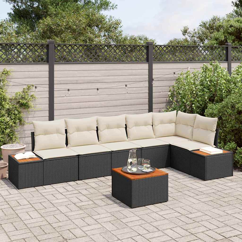 Kerti Kanapé Szett párnával 7 pcs Fekete Poli rattan