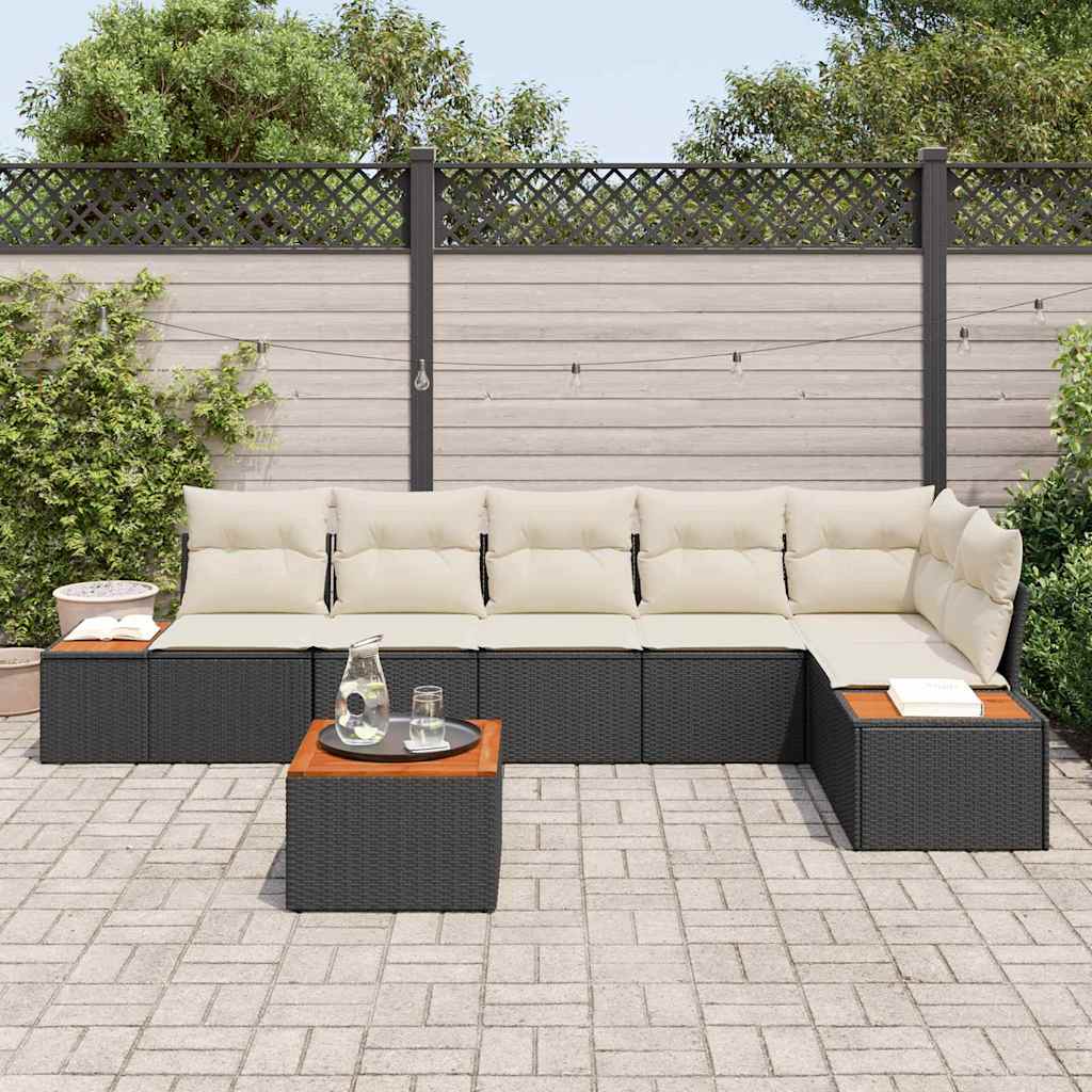 Kerti Kanapé Szett párnával 7 pcs Fekete Poli rattan
