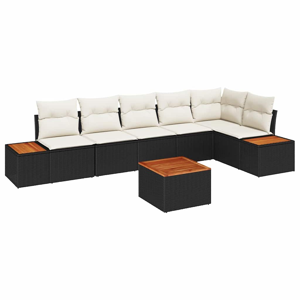 Kerti Kanapé Szett párnával 7 pcs Fekete Poli rattan