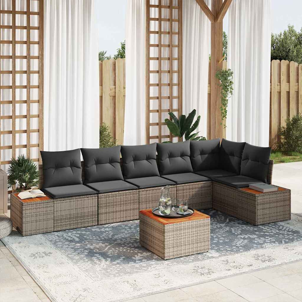 Kerti Kanapé Szett párnával 7 pcs Szürke Poli rattan