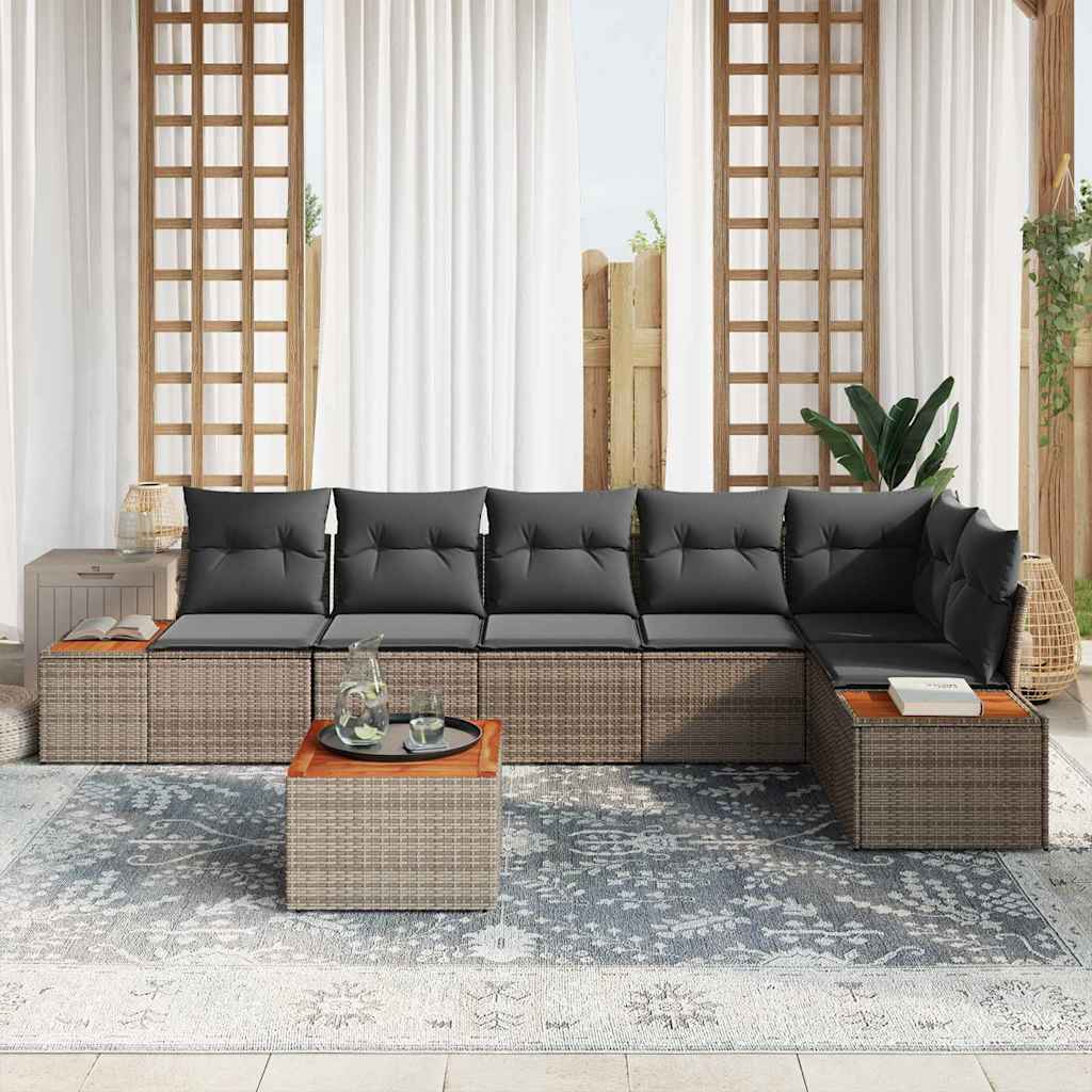 Kerti Kanapé Szett párnával 7 pcs Szürke Poli rattan