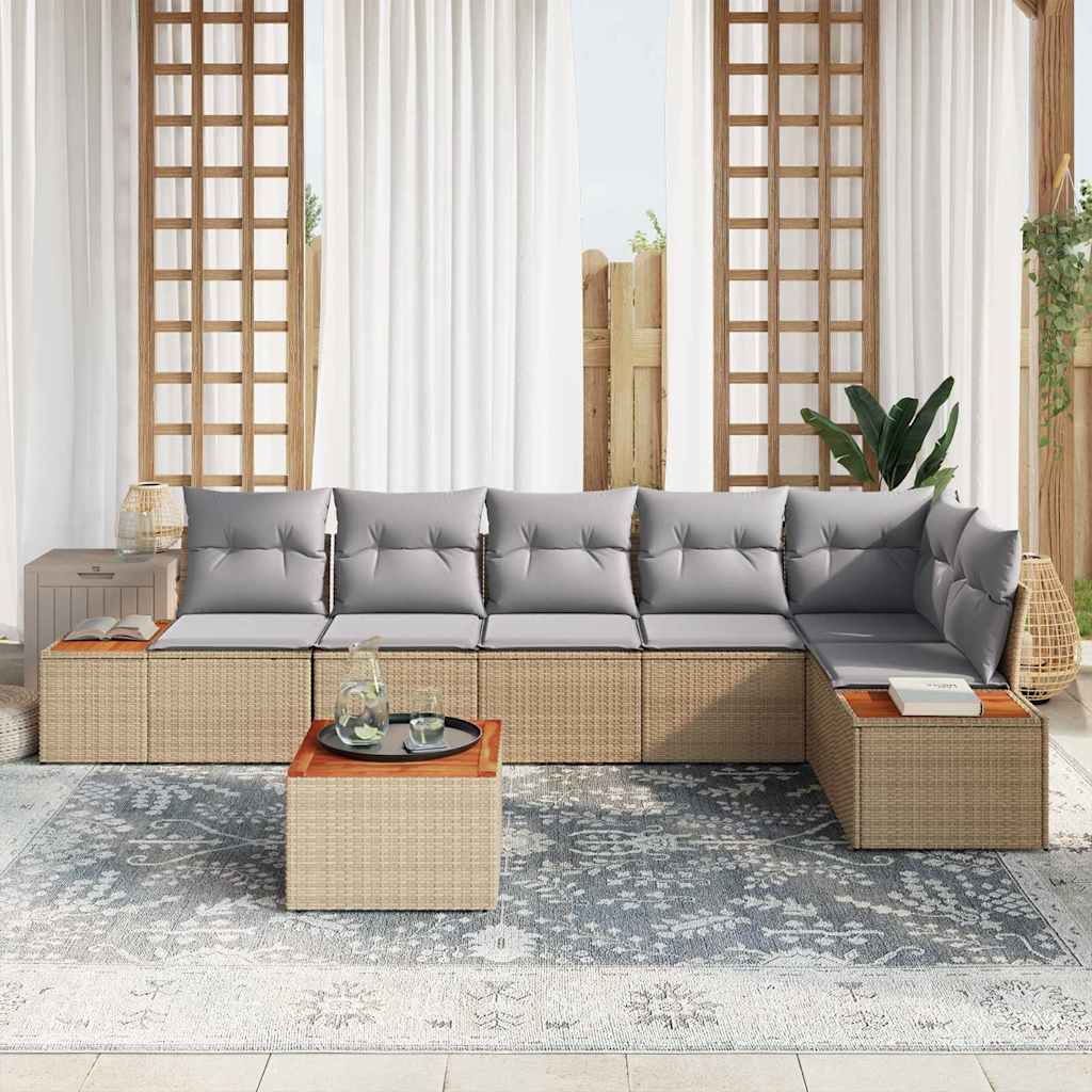 Kerti Kanapé Szett párnával 7 pcs Bézs Poli rattan