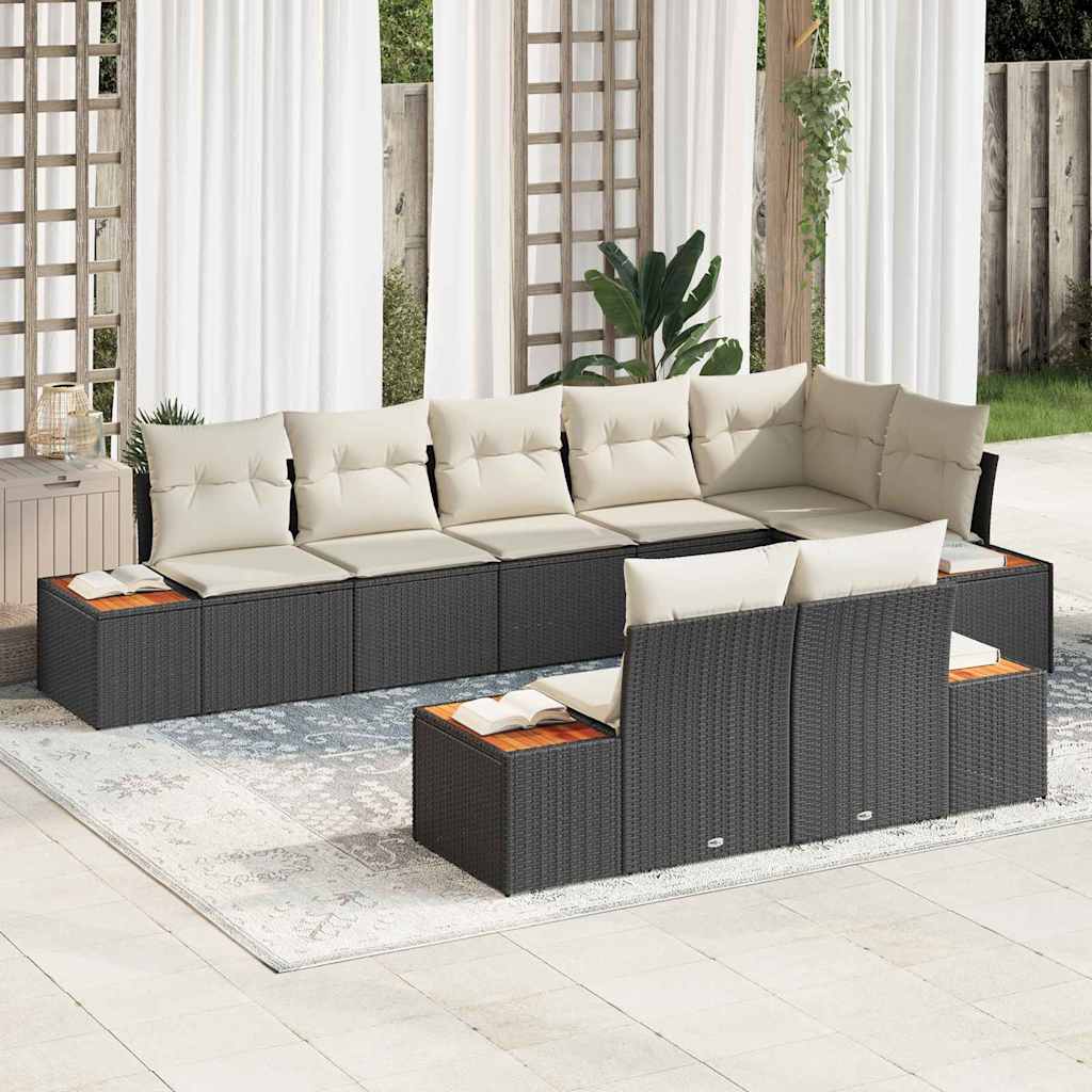 Kerti Kanapé Szett párnával 8 pcs Fekete Poli rattan