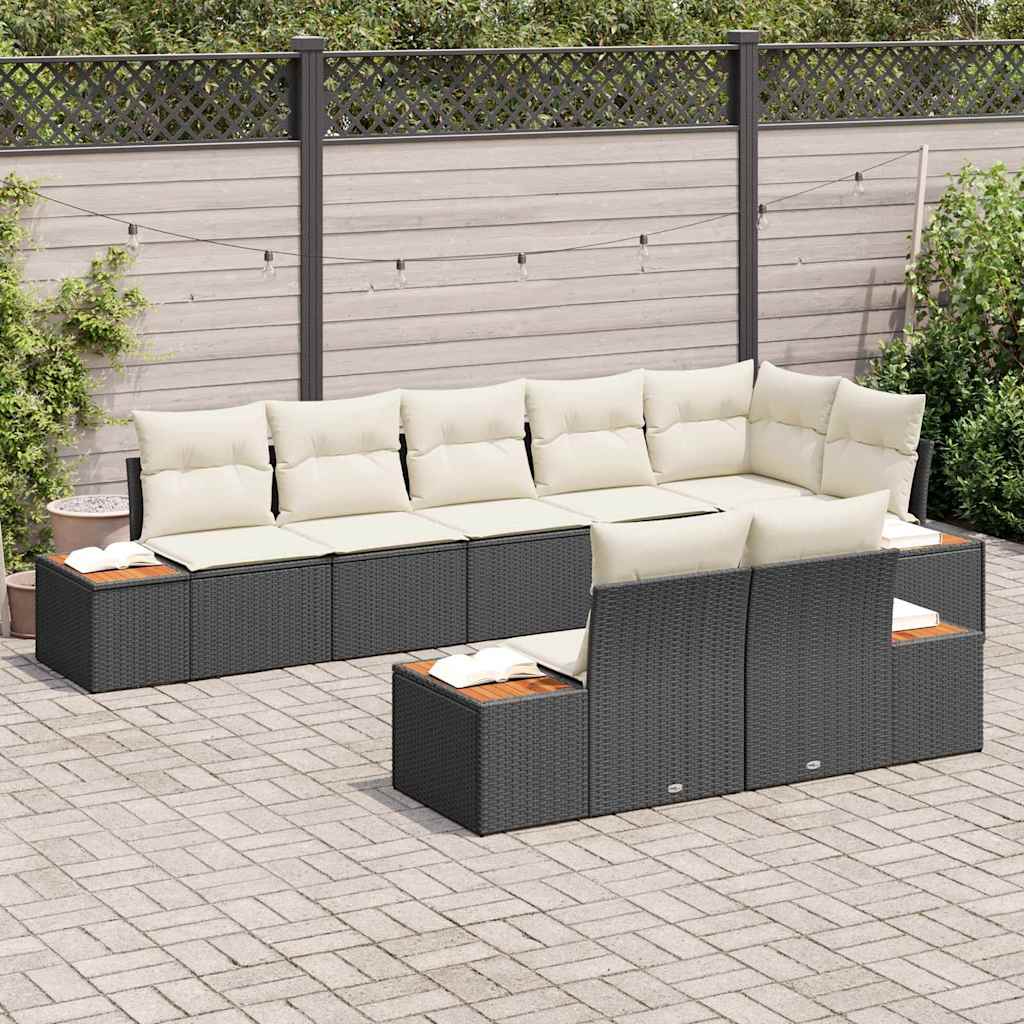 Kerti Kanapé Szett párnával 8 pcs Fekete Poli rattan