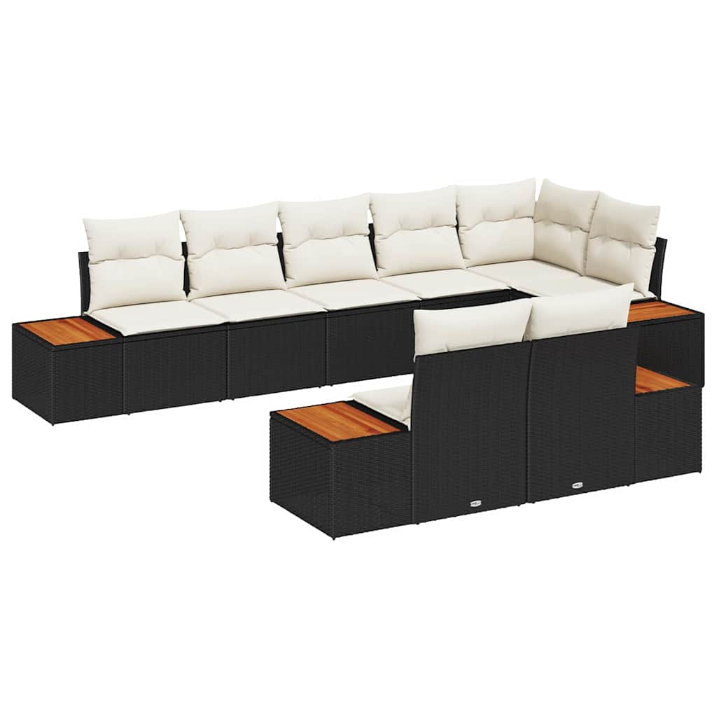 Kerti Kanapé Szett párnával 8 pcs Fekete Poli rattan