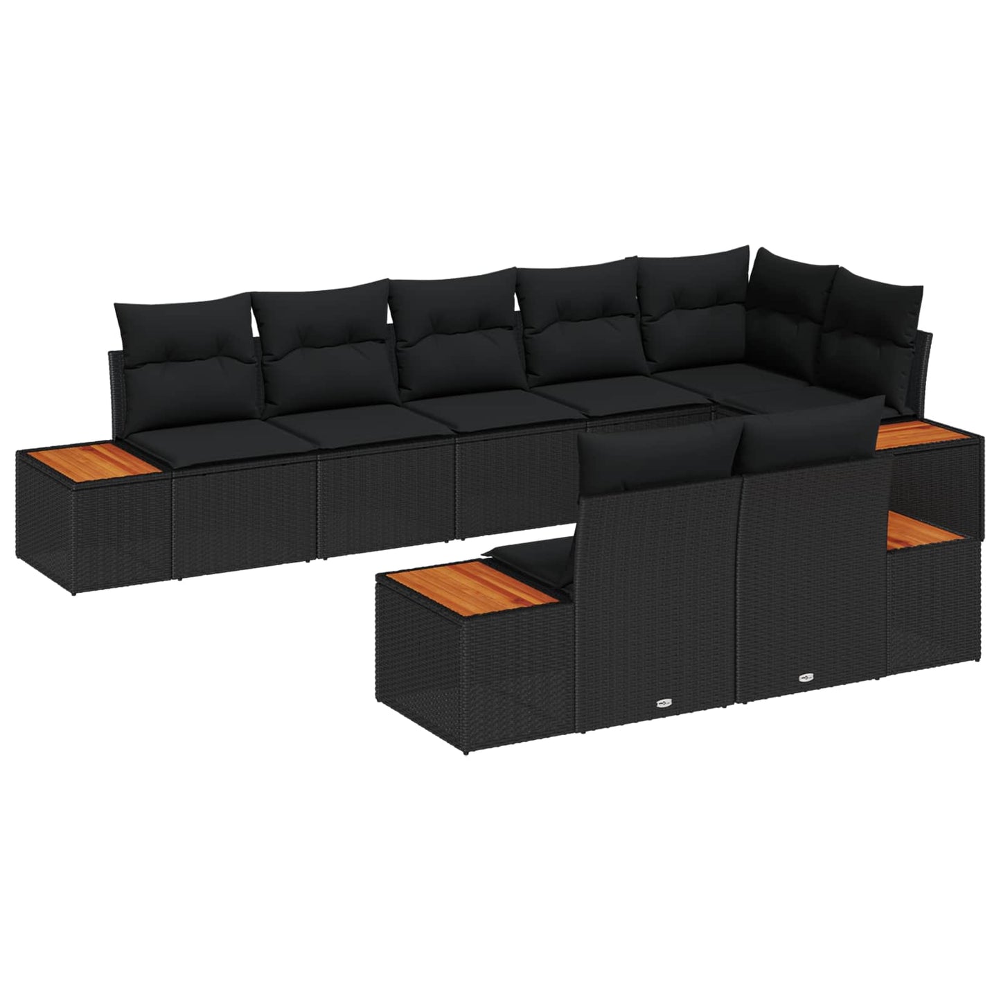 Kerti Kanapé Szett párnával 8 pcs Fekete Poli rattan