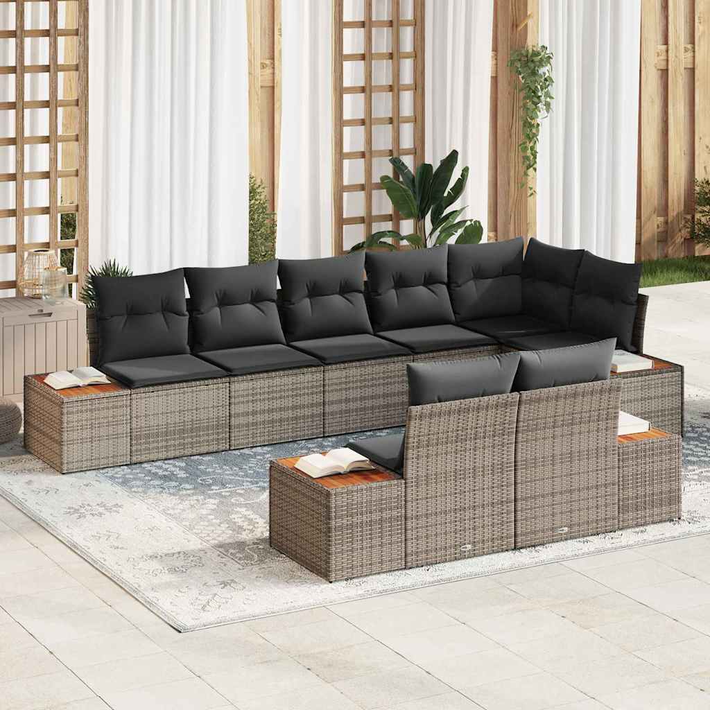 Kerti Kanapé Szett párnával 8 pcs Szürke Poli rattan