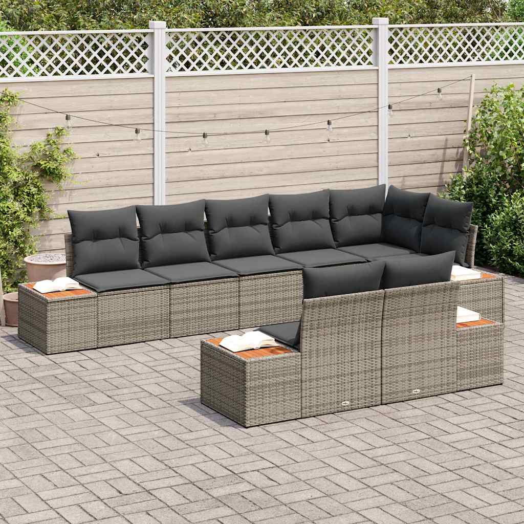 Kerti Kanapé Szett párnával 8 pcs Szürke Poli rattan