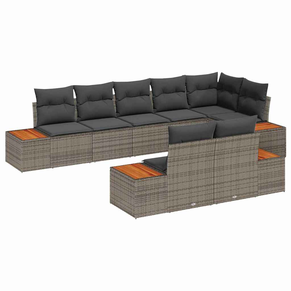 Kerti Kanapé Szett párnával 8 pcs Szürke Poli rattan