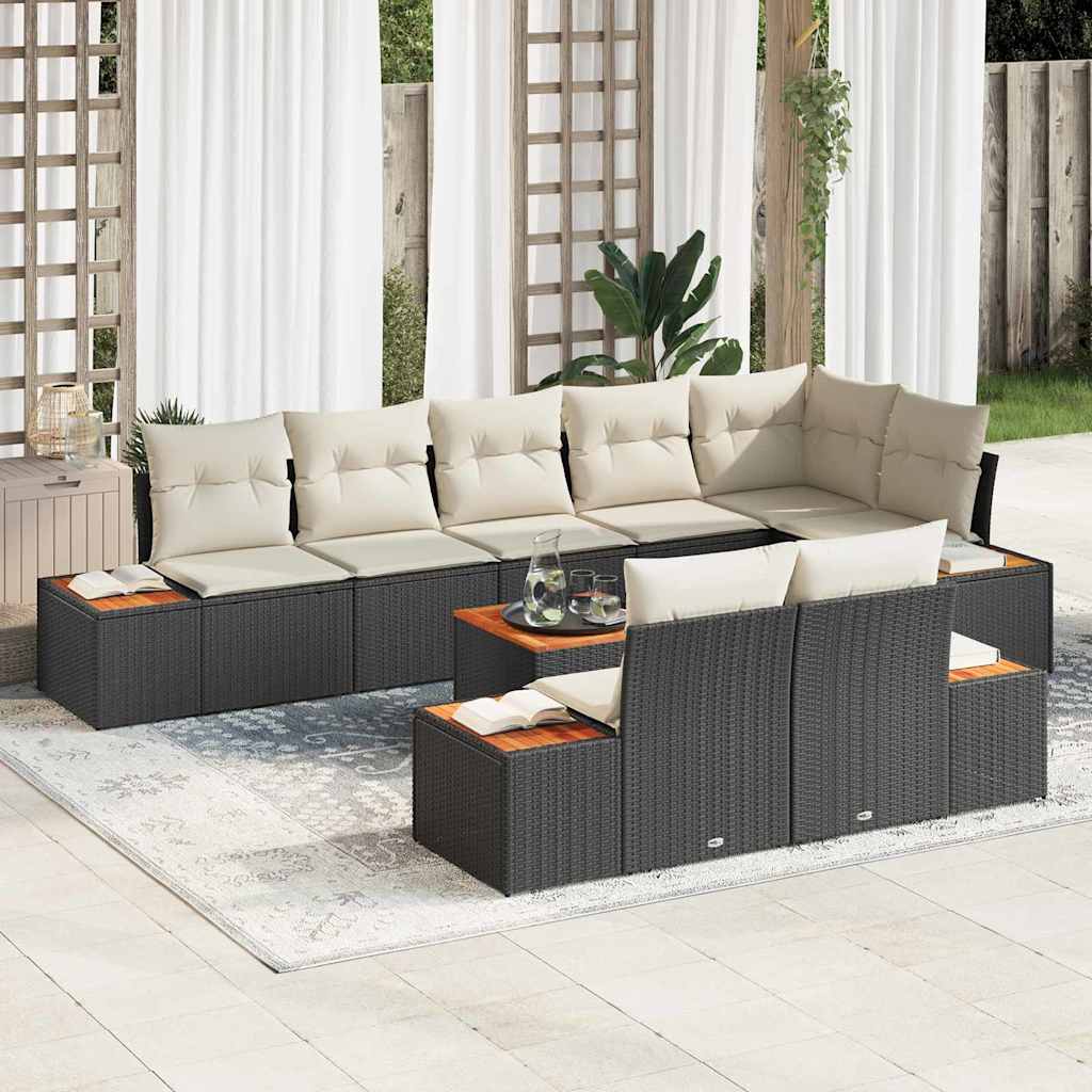 Kerti Kanapé Szett párnával 9 pcs Fekete Poli rattan