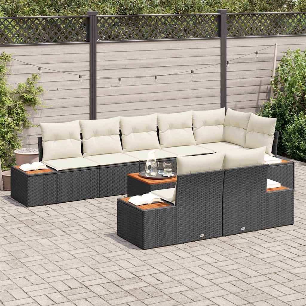 Kerti Kanapé Szett párnával 9 pcs Fekete Poli rattan