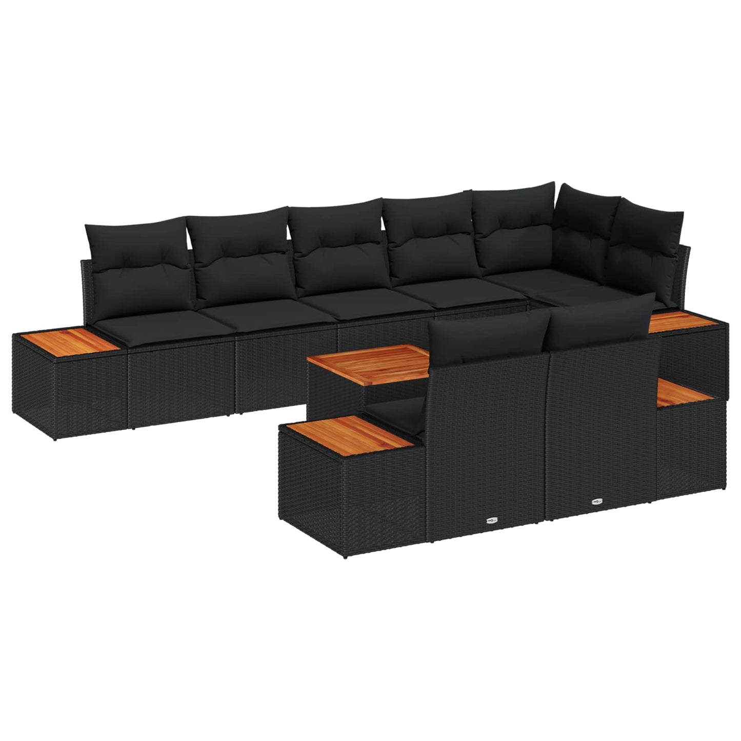 Kerti Kanapé Szett párnával 9 pcs Fekete Poli rattan