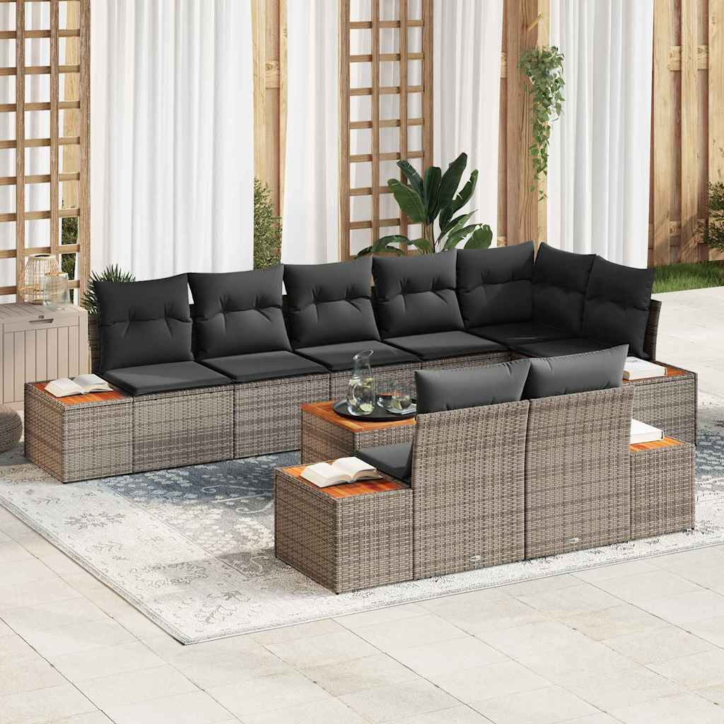 Kerti Kanapé Szett párnával 9 pcs Szürke Poli rattan