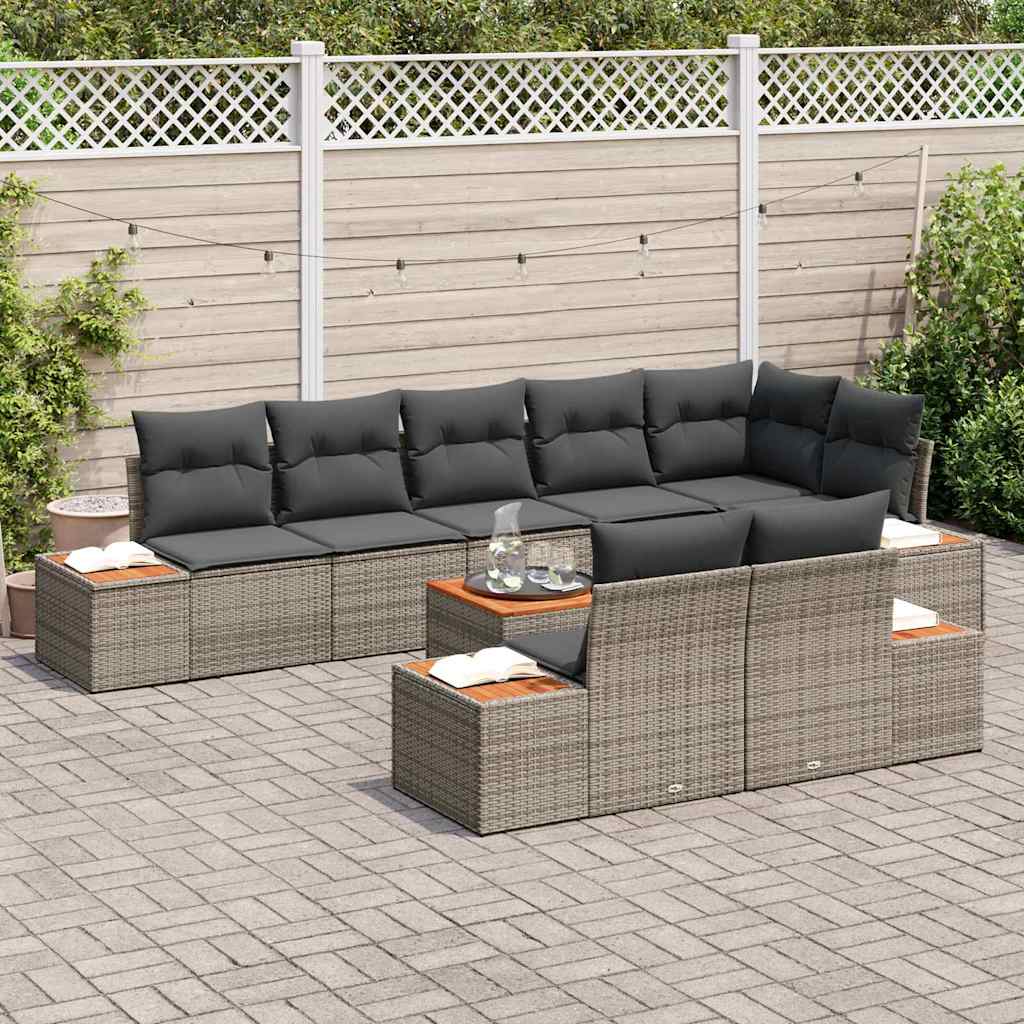 Kerti Kanapé Szett párnával 9 pcs Szürke Poli rattan