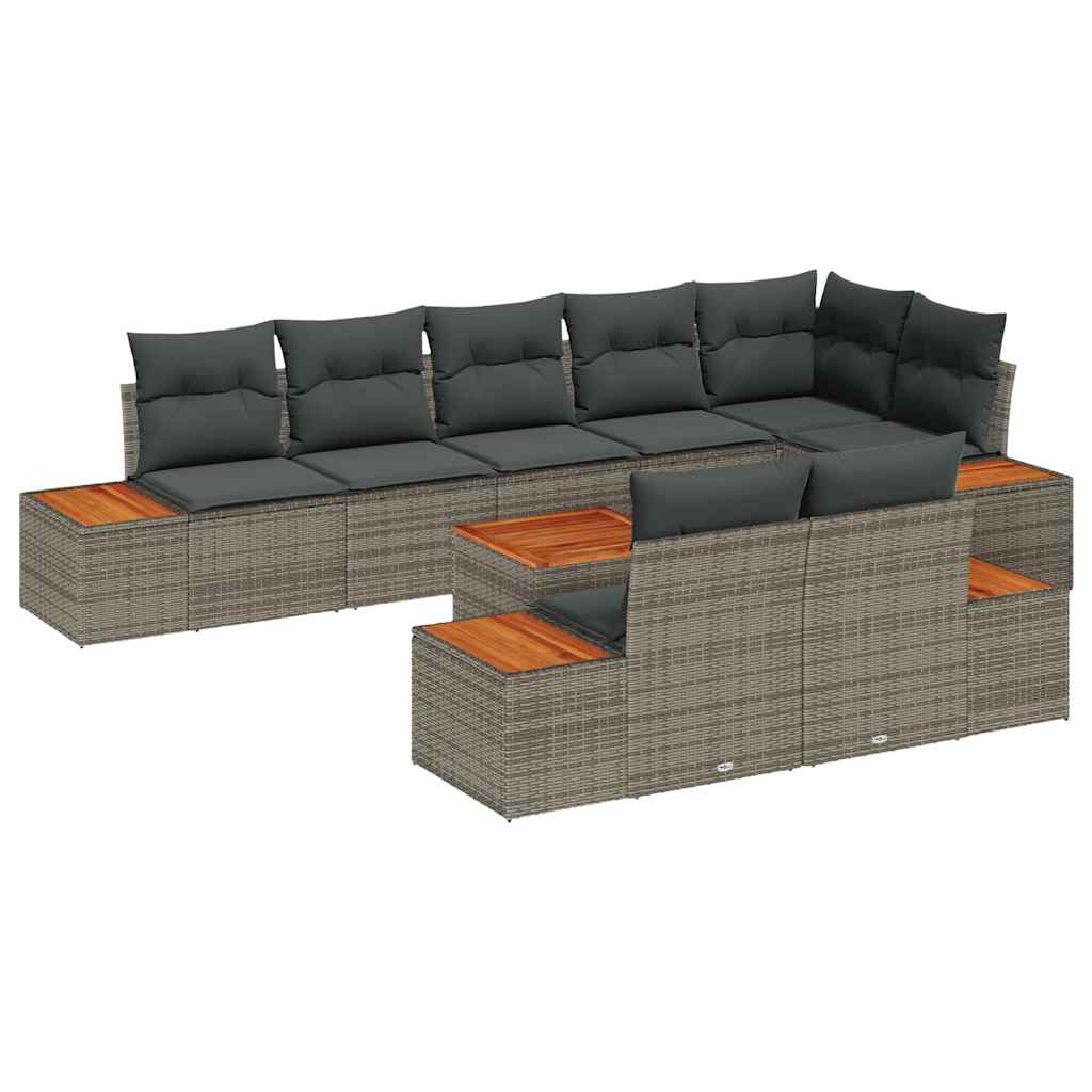 Kerti Kanapé Szett párnával 9 pcs Szürke Poli rattan