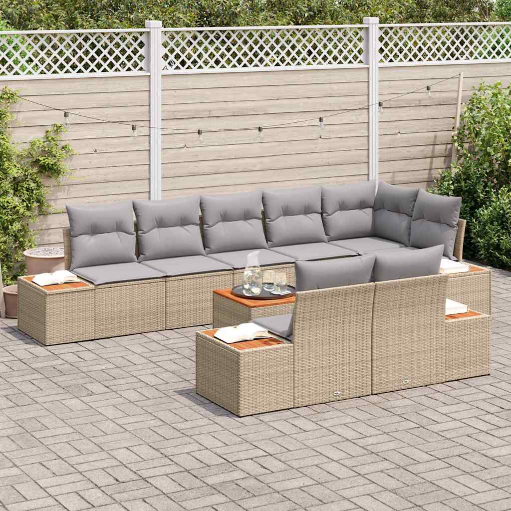Kerti Kanapé Szett párnával 9 pcs Bézs Poli rattan