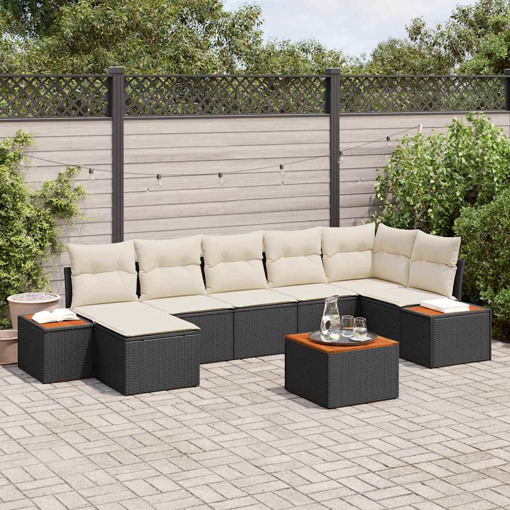 Kerti Kanapé Szett párnával 8 pcs Fekete Poli rattan