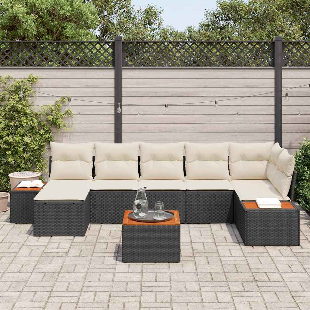 Kerti Kanapé Szett párnával 8 pcs Fekete Poli rattan