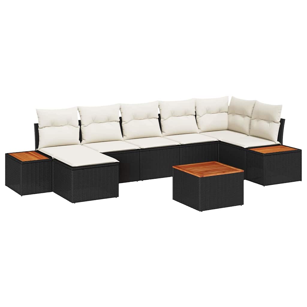 Kerti Kanapé Szett párnával 8 pcs Fekete Poli rattan