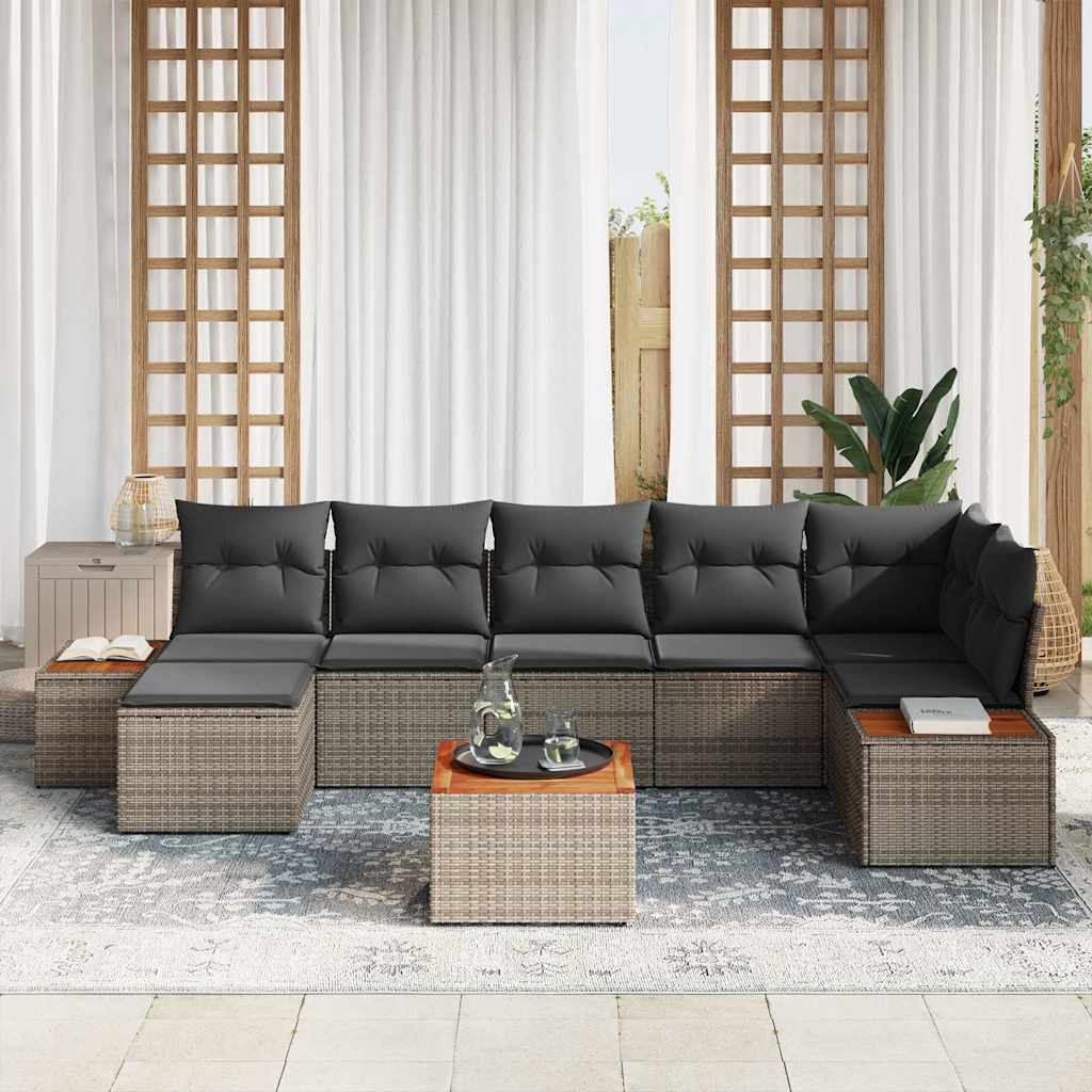 Kerti Kanapé Szett párnával 8 pcs Szürke Poli rattan