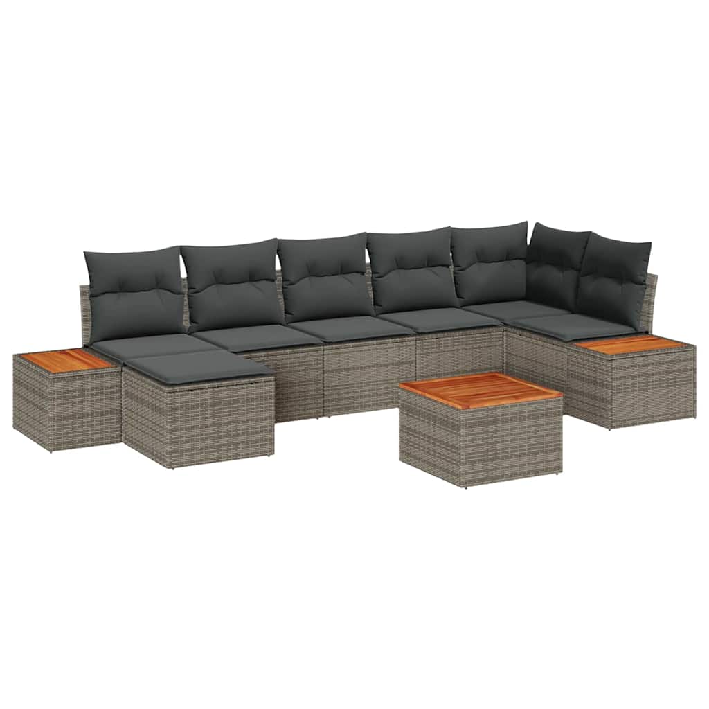 Kerti Kanapé Szett párnával 8 pcs Szürke Poli rattan