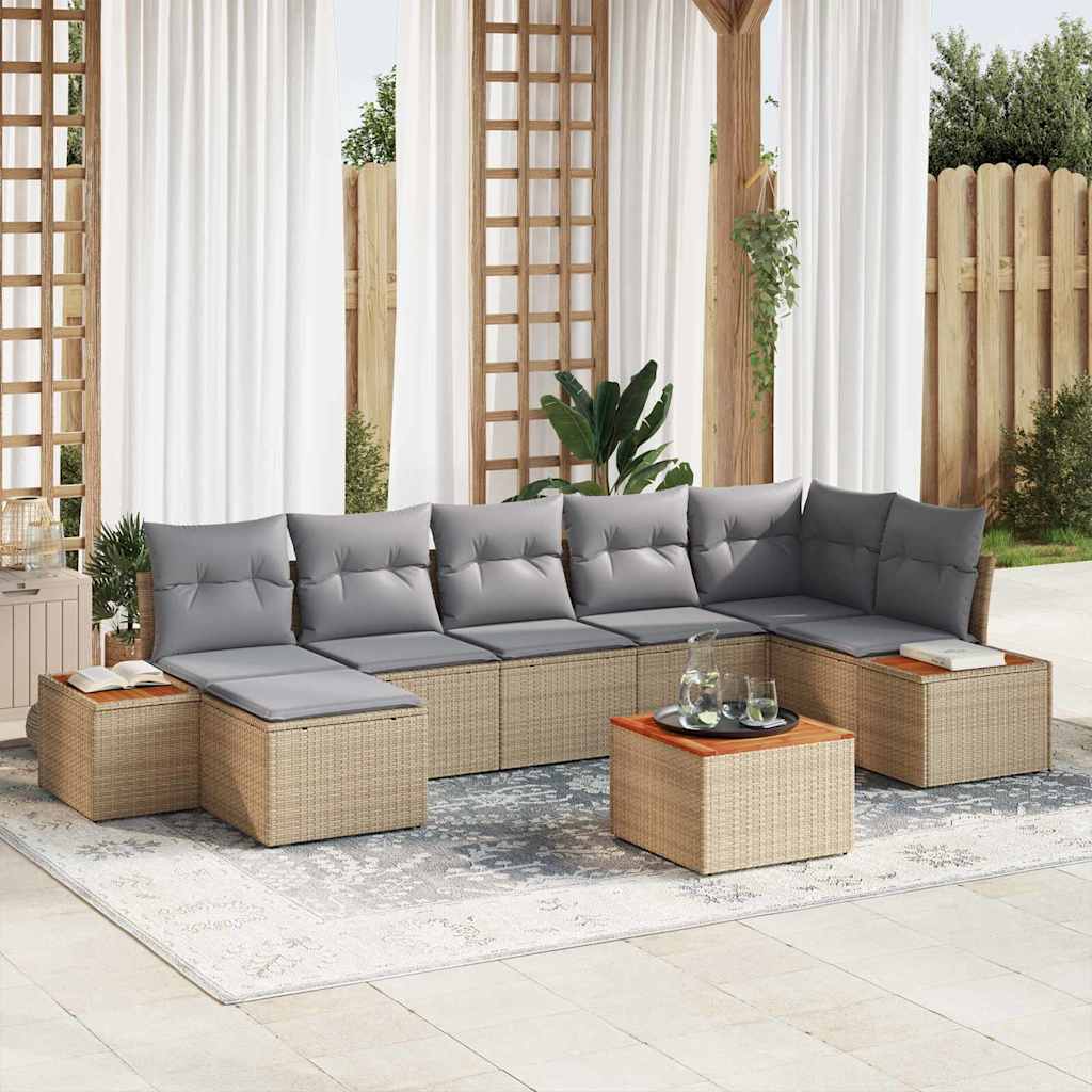 Kerti Kanapé Szett párnával 8 pcs Bézs Poli rattan