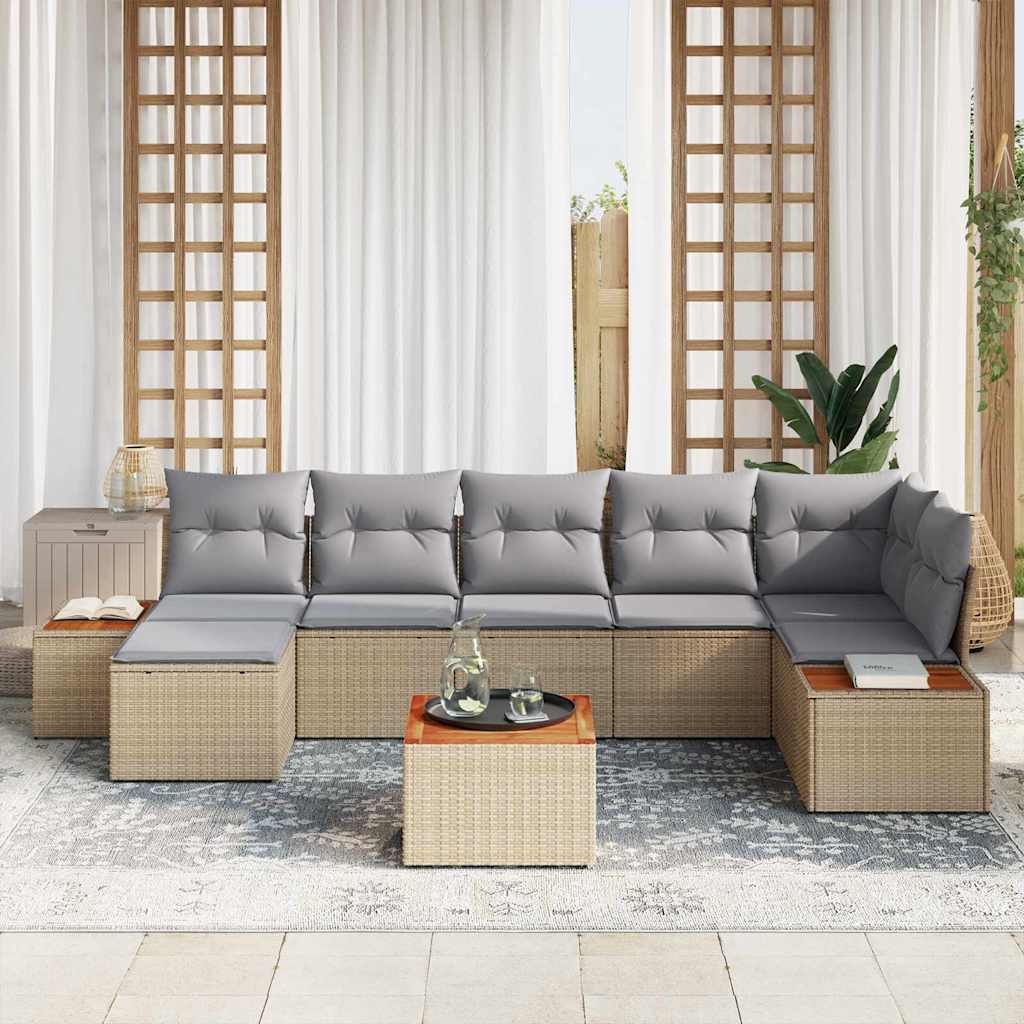 Kerti Kanapé Szett párnával 8 pcs Bézs Poli rattan