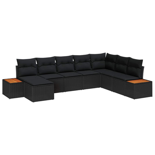 Kerti Kanapé Szett párnával 8 pcs Fekete Poli rattan