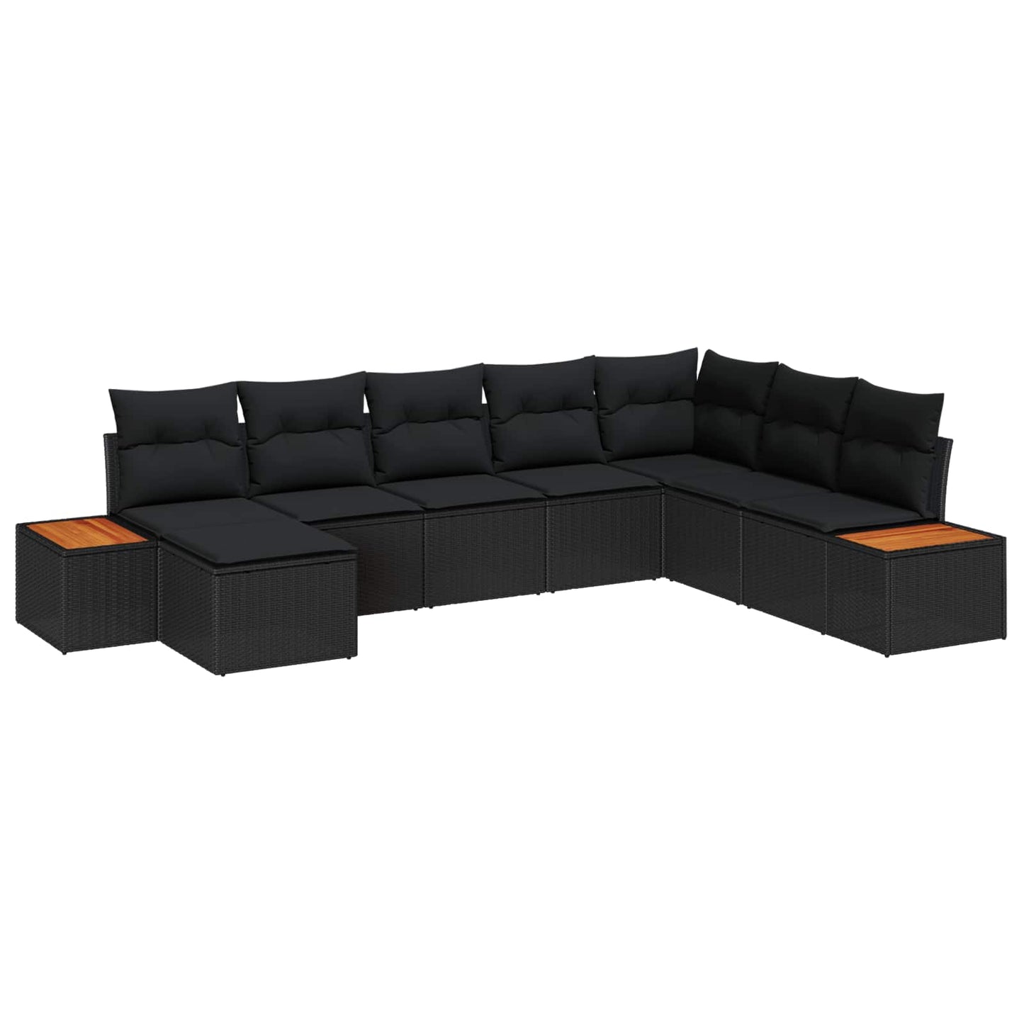 Kerti Kanapé Szett párnával 8 pcs Fekete Poli rattan