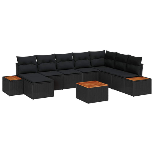 Kerti Kanapé Szett párnával 9 pcs Fekete Poli rattan