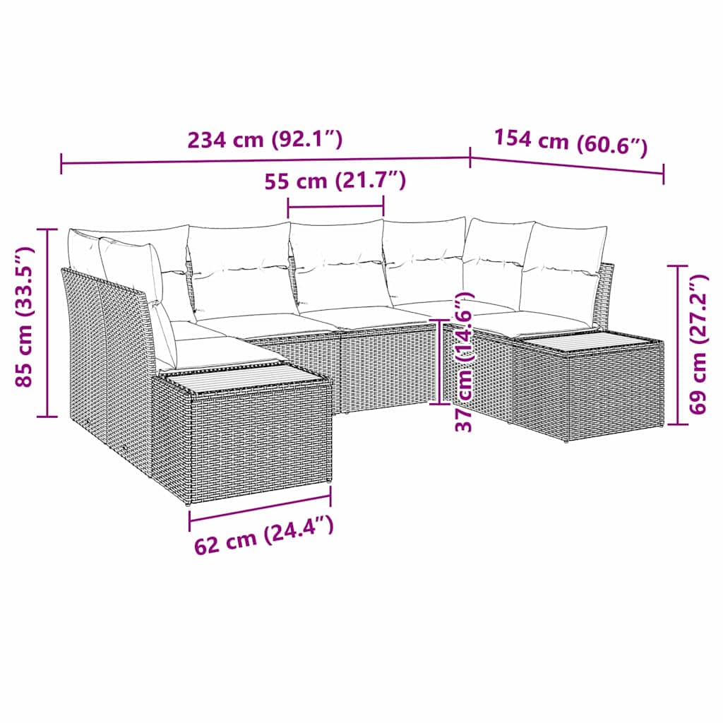 Kerti Kanapé Szett párnával 6 pcs Bézs polirattan