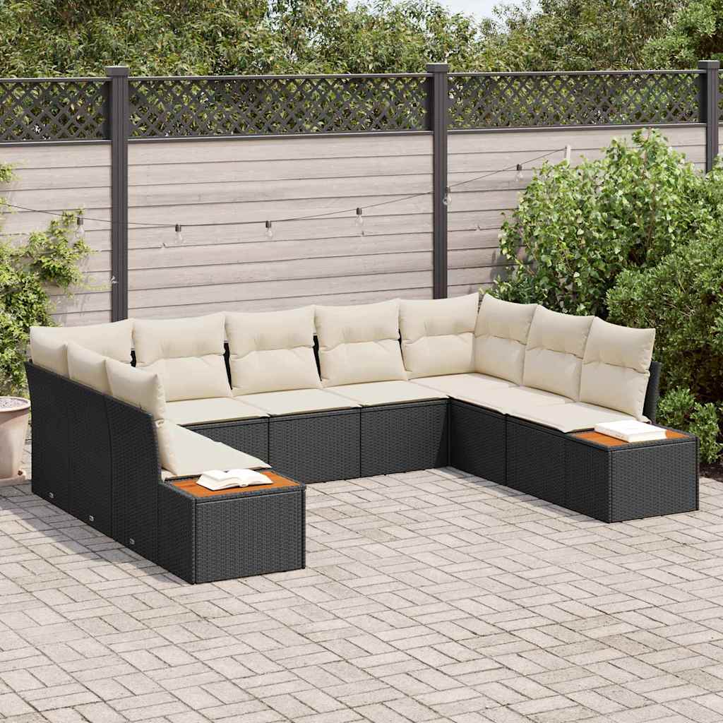 Kerti Kanapé Szett párnával 9 pcs Fekete Poli rattan