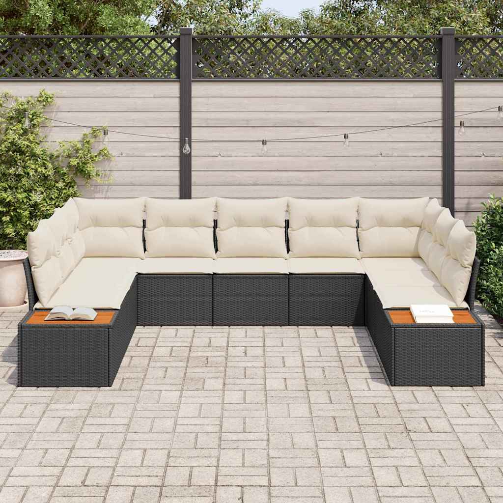 Kerti Kanapé Szett párnával 9 pcs Fekete Poli rattan