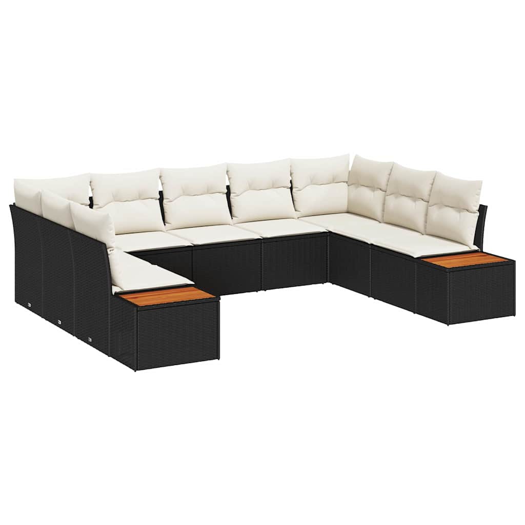 Kerti Kanapé Szett párnával 9 pcs Fekete Poli rattan