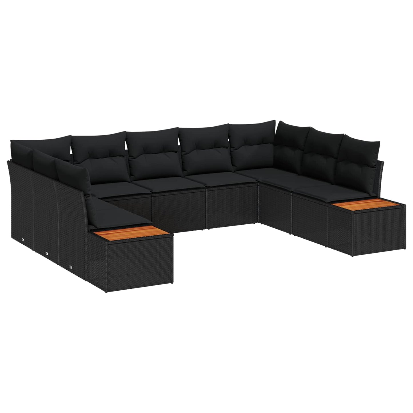 Kerti Kanapé Szett párnával 9 pcs Fekete Poli rattan