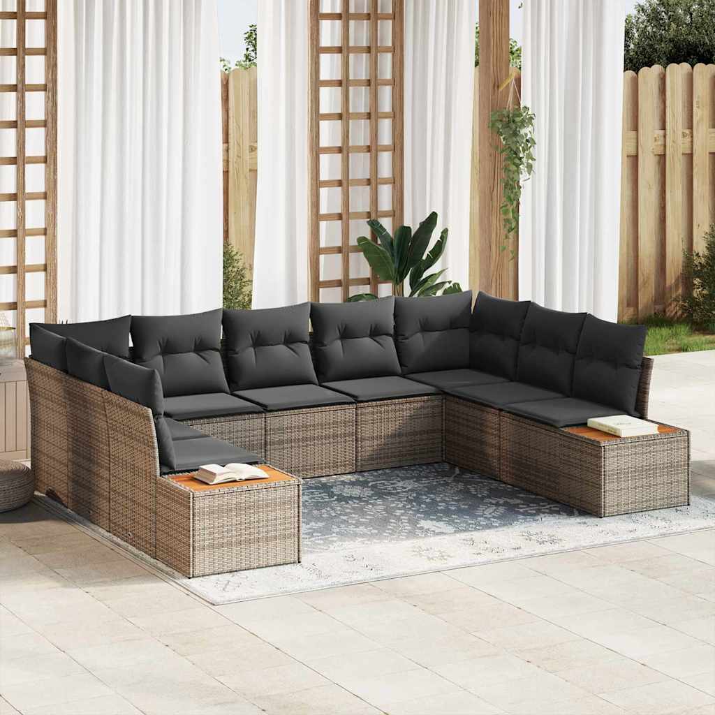 Kerti Kanapé Szett párnával 9 pcs Szürke Poli rattan