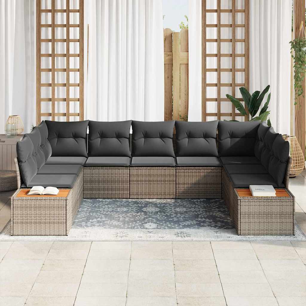 Kerti Kanapé Szett párnával 9 pcs Szürke Poli rattan