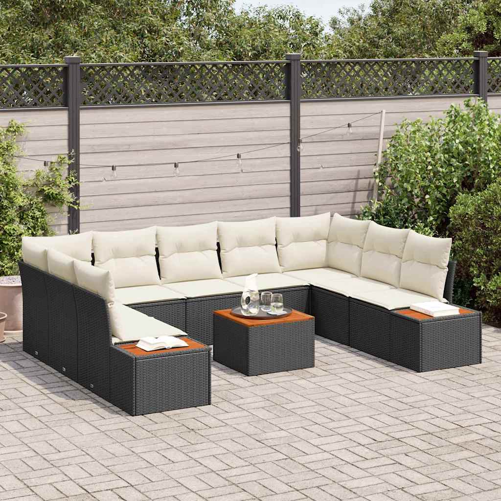 Kerti Kanapé Szett párnával 10 pcs Fekete Poli rattan