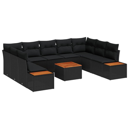 Kerti Kanapé Szett párnával 10 pcs Fekete Poli rattan