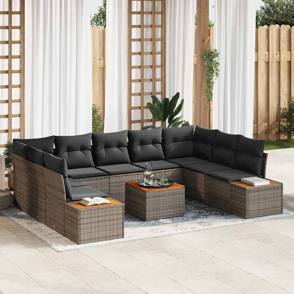 Kerti Kanapé Szett párnával 10 pcs Szürke Poli rattan