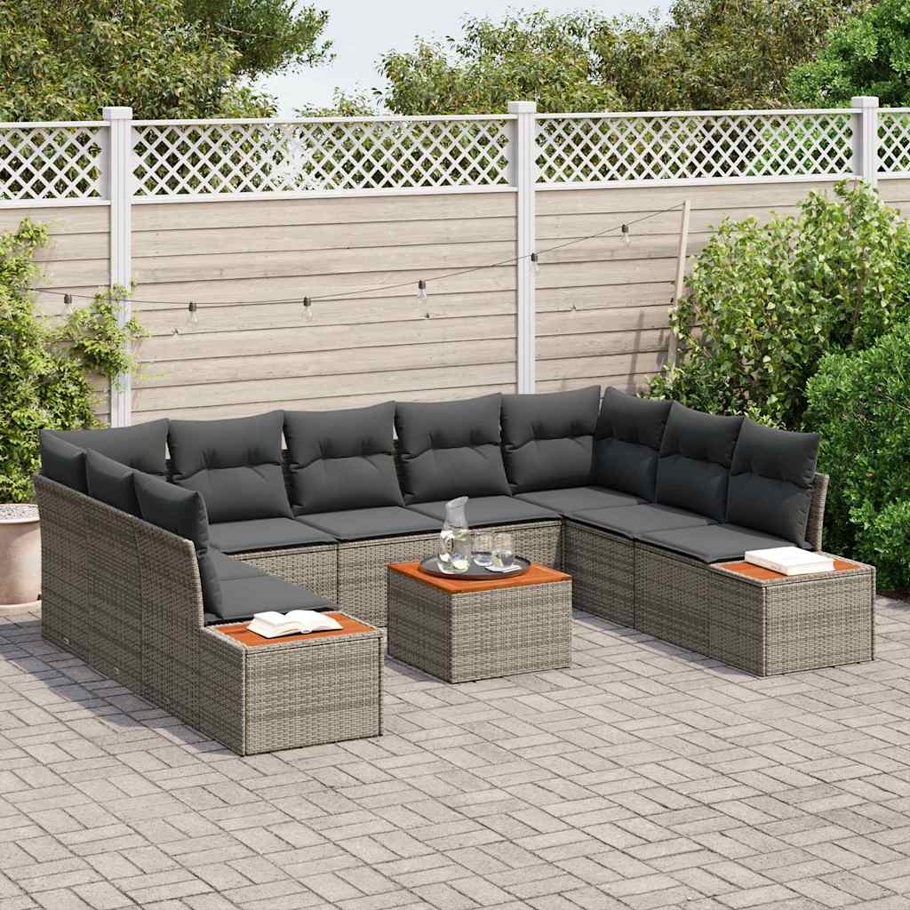 Kerti Kanapé Szett párnával 10 pcs Szürke Poli rattan