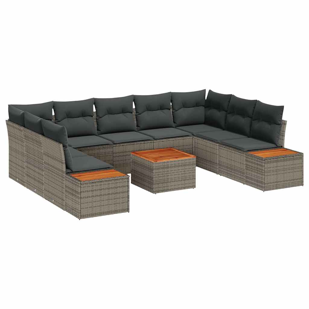 Kerti Kanapé Szett párnával 10 pcs Szürke Poli rattan