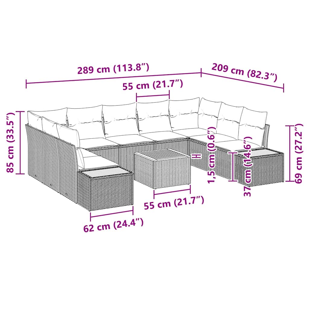 Kerti Kanapé Szett párnával 10 pcs Bézs Poli rattan